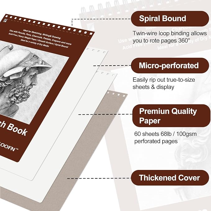 TKOOFN 8.5" x 11" Sketch Book, 300 Sheet Top Spiral Bound Premium Sketchbook - Image 3