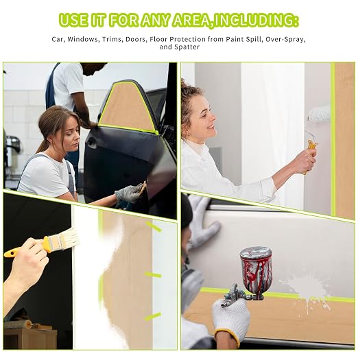 6 Rolls Pre-Taped Paint Masking Paper and 3 Masking Tape, 50 Feet/ Roll - Image 6