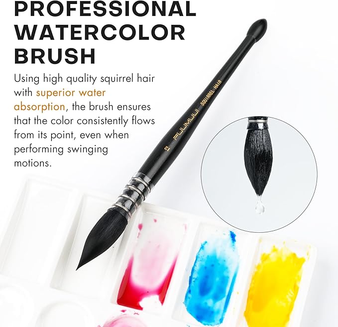 Professional Watercolor Brush, Fuumuui Natural Squirrel Hair Mop Brush - Image 3
