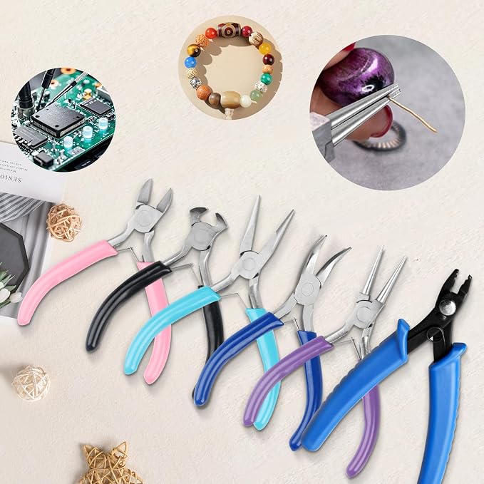 6 Pcs Jewelry Pliers Set, Include Needle Round Bent Nose Zipper Wire Cutter - Image 5
