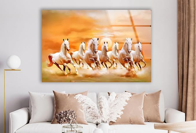 My Photostation.com 48Wx32H'' White Horses Running on Sunset Glass Wall - Image 9