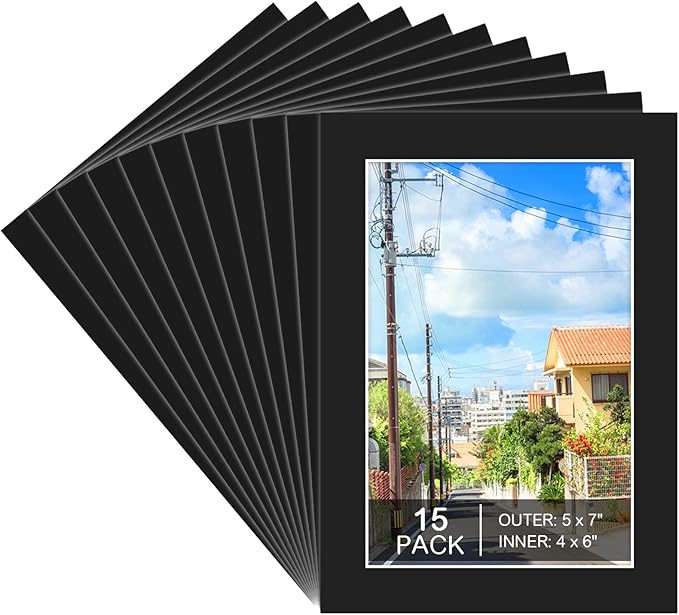 Prudiut 15 Pack 5x7 Black Picture Mats, Frame Mattes by Prudiut