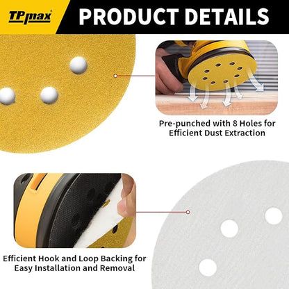100PCS 5 Inch 150 Grit 125mm 8 Hole Sanding Discs Sandpaper - Image 3