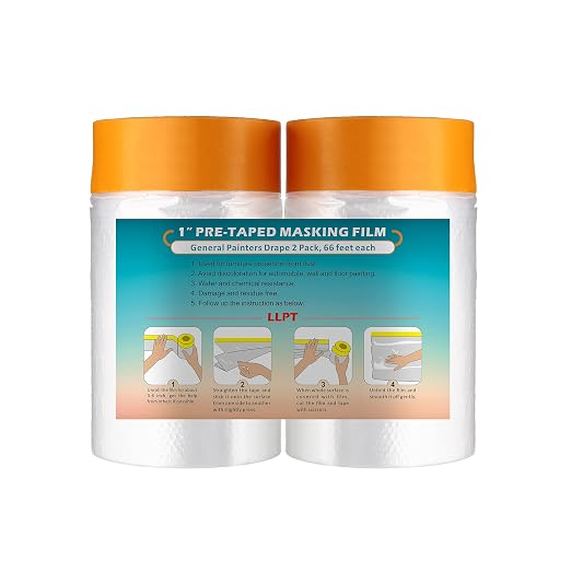 LLPT Tape and Drape 25.6” x 66 Ft Each 2 Pack Pre-Taped Masking Film 0.27 Mil by LLPT-AllAboutAdhesiveTapes