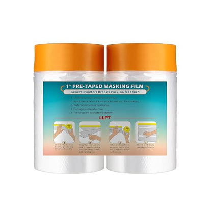 LLPT Tape and Drape 25.6” x 66 Ft Each 2 Pack Pre-Taped Masking Film 0.27 Mil by LLPT-AllAboutAdhesiveTapes