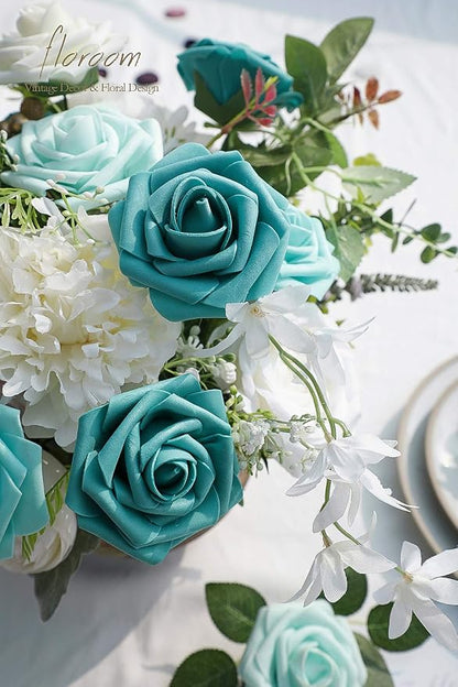 Floroom Artificial Flowers 25pcs Real Looking Green Ombre Colors Foam Fake Roses - Image 3