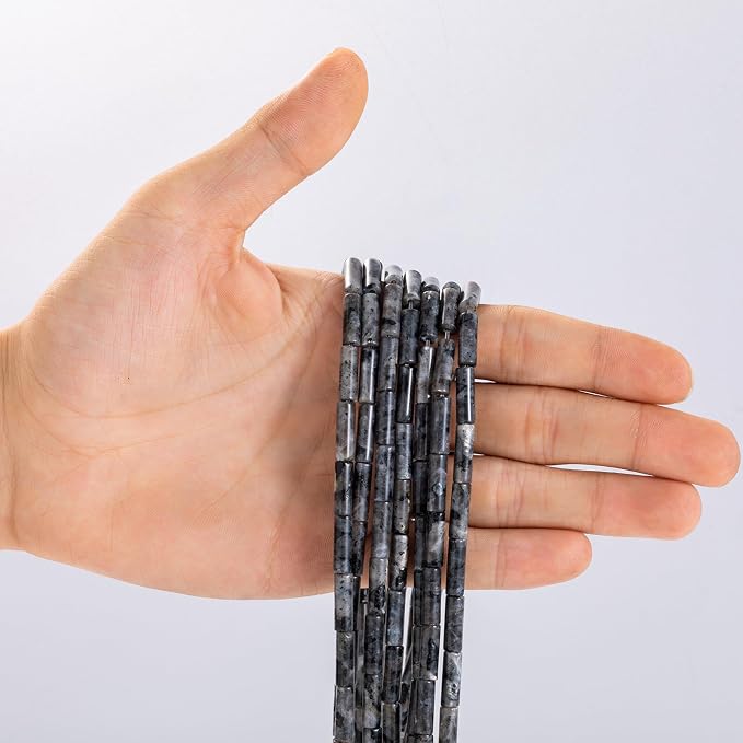 Natural Black Spectrolite Cylinder Tube Beads 4x13mm 38cm/str Loose Semi - Image 2
