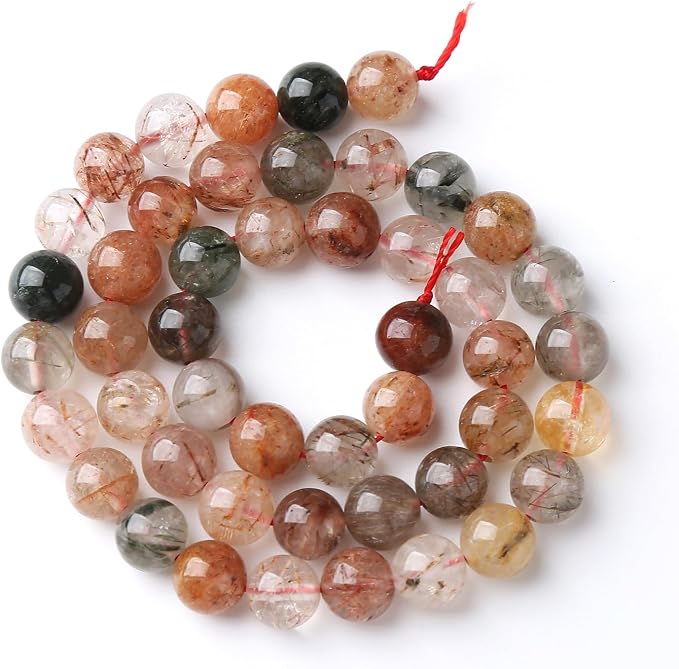 A+ Colorful Rutilated Quartz Crystal Beads Natural Stone Round Loose Beads - Image 5