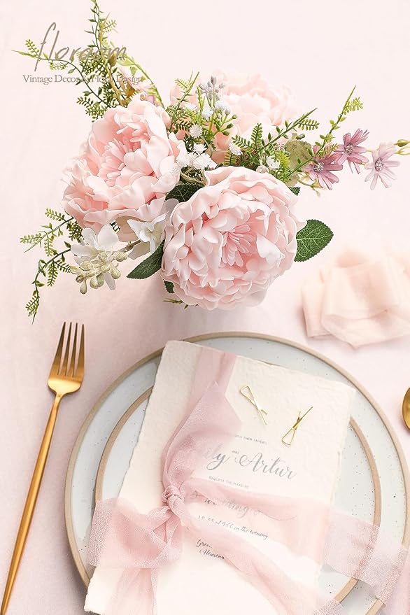 Floroom Artificial Flowers 16pcs 4" Blush Blooming Peonies Real Looking Foam - Image 2