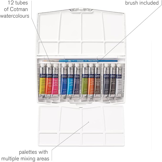 Winsor & Newton Cotman Watercolor Paint Set, 12 Colors, 8ml Tubes w/ Brush - Image 5
