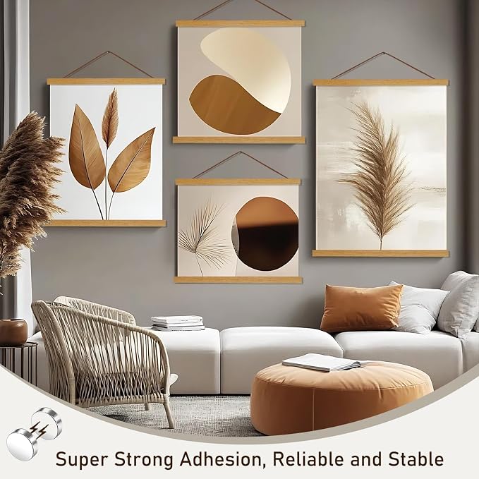 Artmag Magnetic Poster Hanger Frame, 25x20 25x35 25x40 Light Wood Wooden Magnet - Image 6