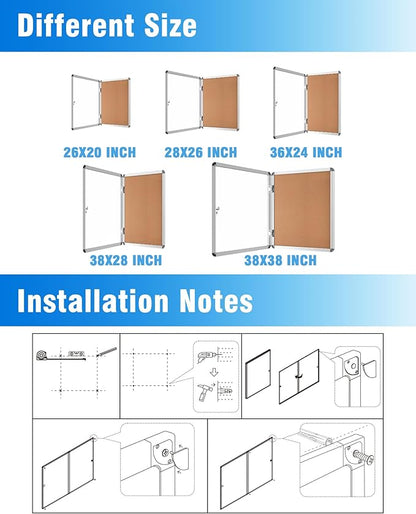 2 Pack 36"x24" Enclosed Bulletin Board, Lockable Weather-Resistant Aluminum - Image 4