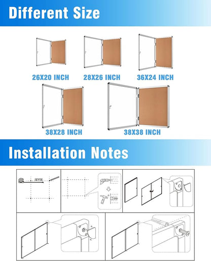 2 Pack 26"x20" Enclosed Bulletin Board, Lockable Weather-Resistant Aluminum - Image 4