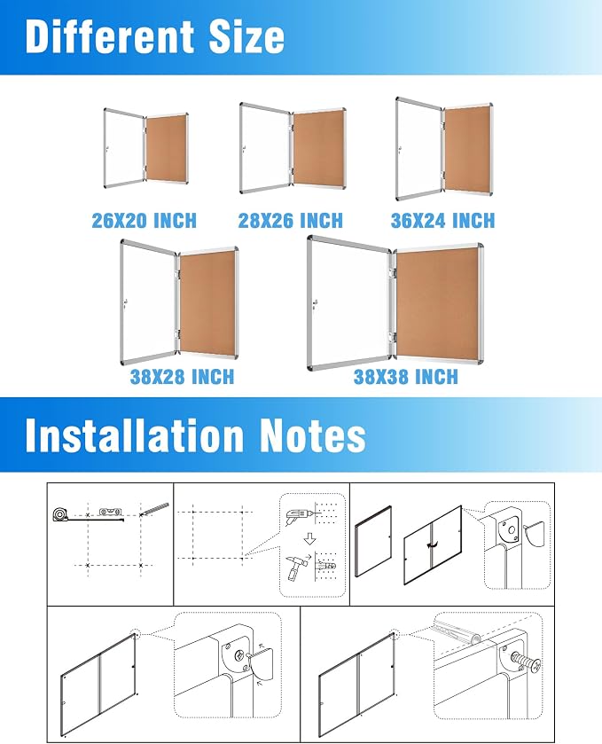 2 Pack 28"x26" Enclosed Bulletin Board, Lockable Weather-Resistant Aluminum - Image 4