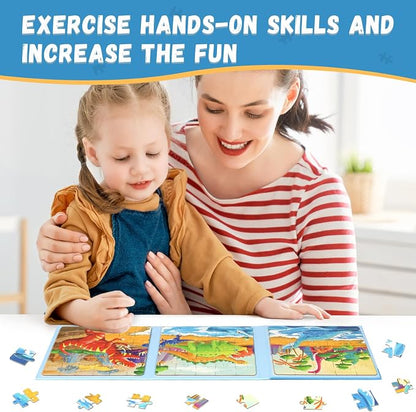 Magnetic Puzzles for Kids Ages 4-8, 3 in 1 Dinosaurs Magnet Jigsaw Puzzle Book - Image 2