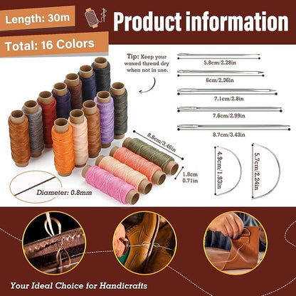 0.8 mm Leather Sewing Thread, 16 Colors 32 Yards Waxed Thread, Round Waxed - Image 2