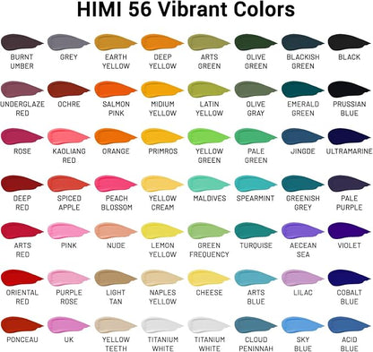 HIMI Gouache Paint Set, 56 Colors x 30 ml Jelly Cup Design in a Carrying Case - Image 2