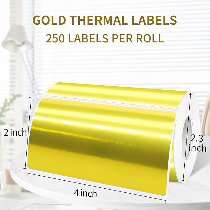 2" x 4" Gold Thermal Label Stickers, Waterproof Thermal Printer Sticker Labels - Image 2