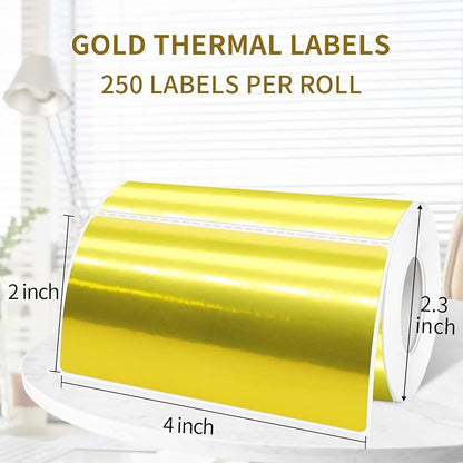 2" x 4" Gold Thermal Label Stickers, Waterproof Thermal Printer Sticker Labels - Image 2