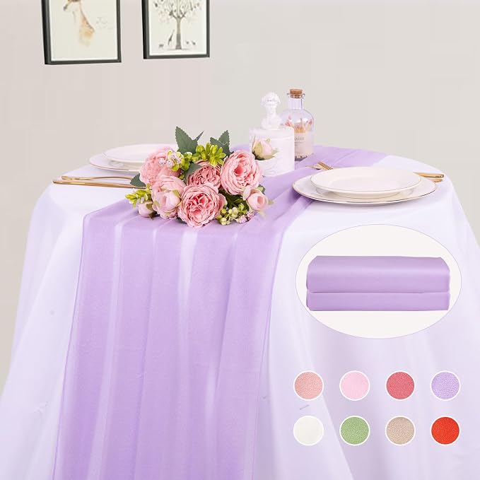 2 Packs Lavender Chiffon Table Runner 30 x 120 Inches Romantic Sheer Fabric by RUIYOK