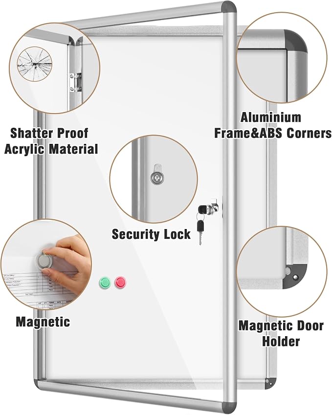 36"x24" Enclosed Bulletin Board, Lockable Weather-Resistant Aluminum Noticeboard - Image 3