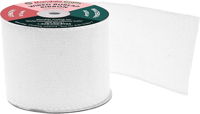 Mandala Crafts White Burlap Wired Ribbon 3 Inches Wide Jute Ribbons - Image 2