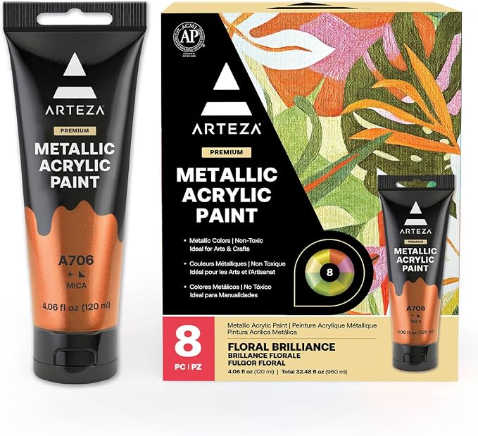 Arteza Metallic Acrylic Paint, Rich Pigments, Non Fading, Non Toxic Paints by ARTEZA