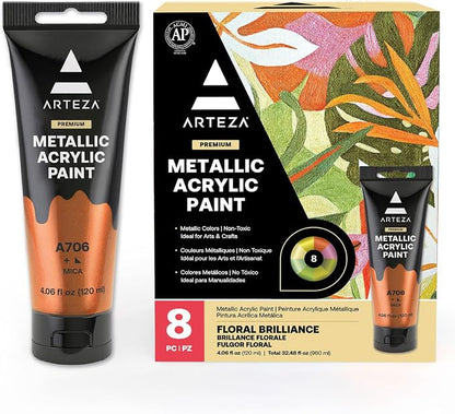 Arteza Metallic Acrylic Paint, Rich Pigments, Non Fading, Non Toxic Paints by ARTEZA