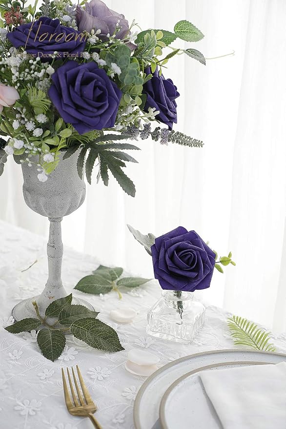 Floroom Artificial Flowers 25pcs Real Looking Violet Purple Foam Fake Roses - Image 3