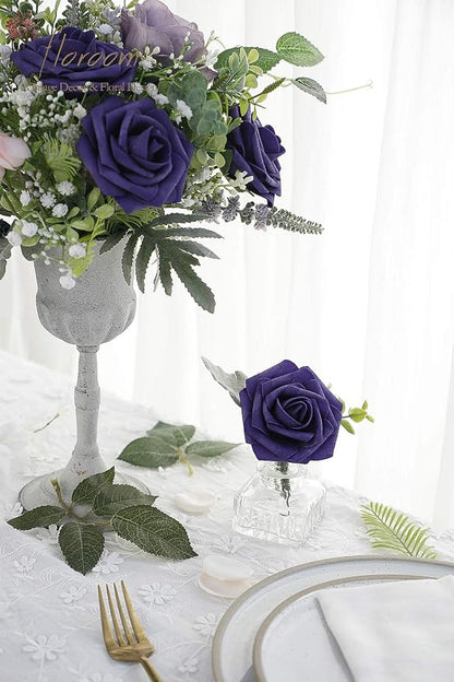 Floroom Artificial Flowers 25pcs Real Looking Violet Purple Foam Fake Roses - Image 3