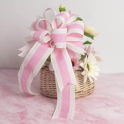 MEEDEE Pink White Stripe Wired Burlap Ribbon - Image 3