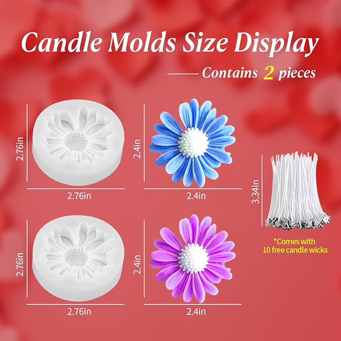 2Pcs Flower Daisy Valentine Silicone Candle Making molds Silicone Flower Shapes - Image 4