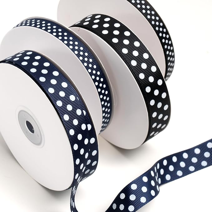 Polka Dot Grosgrain Ribbon 3/8 Inch, 25 Yards Spool Black and White Dot Craft - Image 7