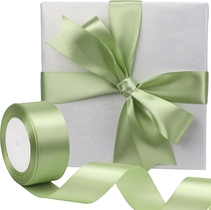 Pale Green Solid Satin Ribbon 1-1/2 Inch 25 Yards Solid Polyester Fabric Ribbon - Image 5