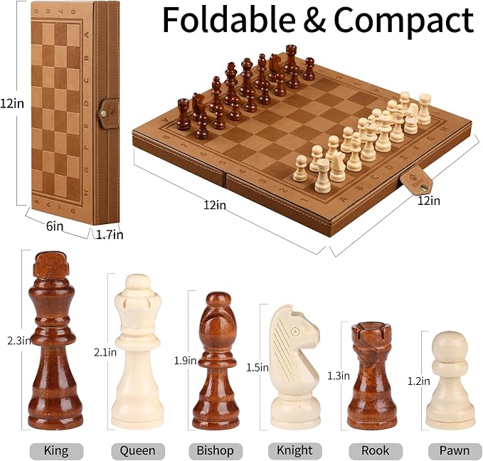 Chess Set Board for Kids & Adults, Portable Folding Leather Chess Boards - Image 6