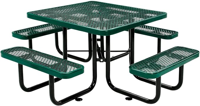Global Industrial 46" Square Picnic Table, Expanded Metal, Attached Benches by GlobalIndustrial