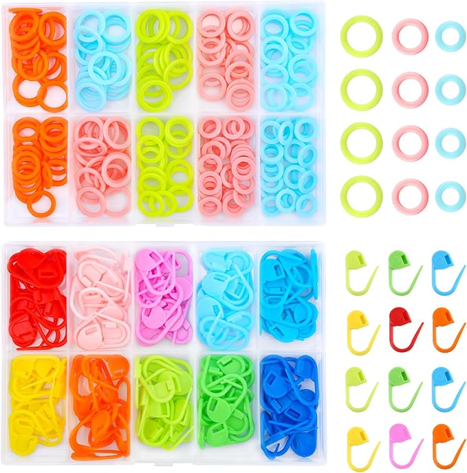 LUNARM 340 Pcs Stitch Ring Markers and Colorful Knitting Crochet Locking by Lunarm