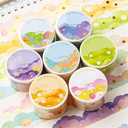 8 Rolls Washi Tape Set, Dream Clouds Gold Foil Decorative Tape, Decorative - Image 2