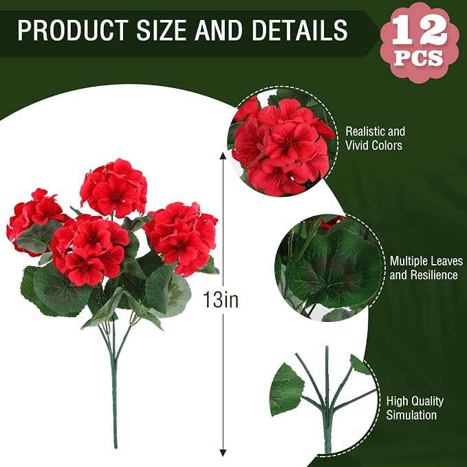 Hananona 12 Pcs Artificial Geranium Flowers - Image 3