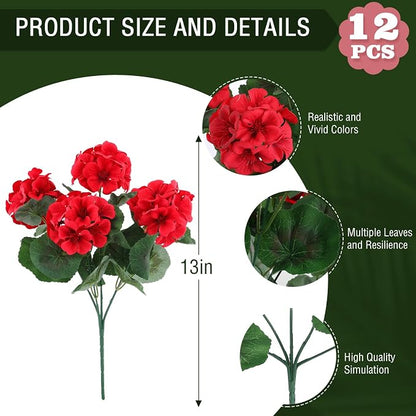 Hananona 12 Pcs Artificial Geranium Flowers - Image 3