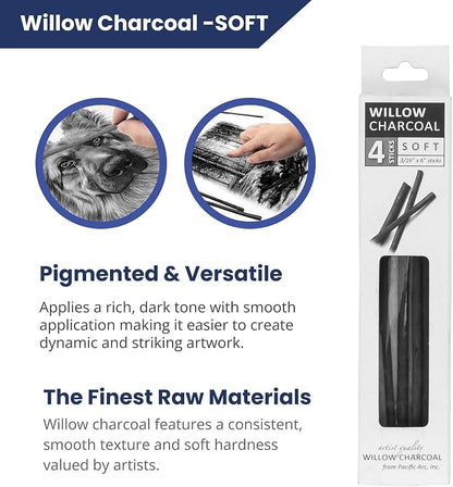 Pacific Arc 2 PACK Large Willow Charcoal Stick 4/Pkg, Thick Willow Charcoal - Image 3