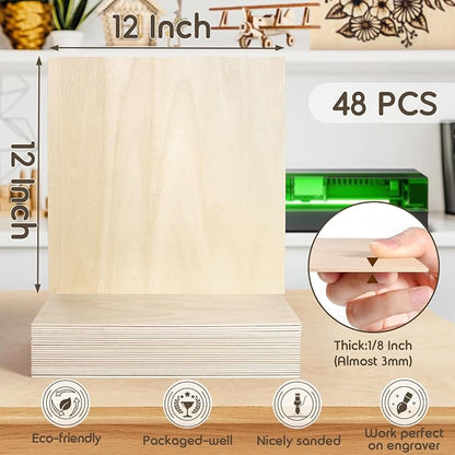 48 Pack 12x12x1/8 Inch Basswood Sheets, MAPRIAL Smooth 3mm Plywood - Image 2