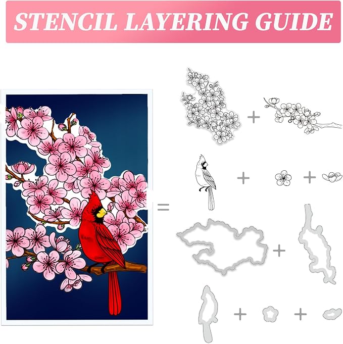ORIGACH Realistic Winter Plum Blossom Stamps and Dies and Layering Coloring - Image 4