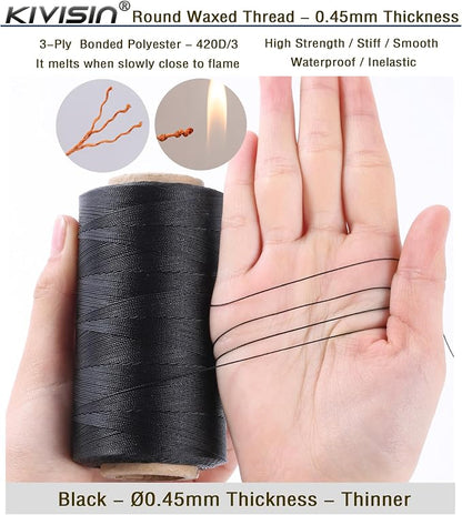 Thin Wax Polyester Thread, 547 Yards, 3 Ply Round Waxed Cord Strings - Image 3