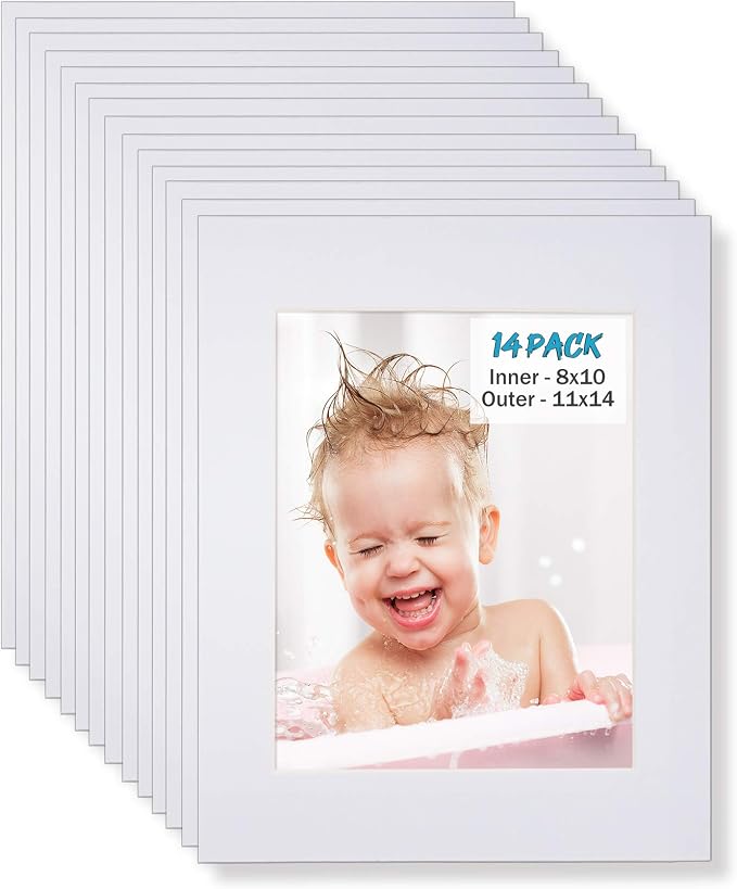 Egofine 11x14 White Picture Mats Pack of 14, Frame Mattes by Egofine