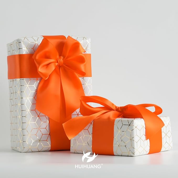 HUIHUANG Orange Satin Ribbon 2 inch Wide Double Faced Satin Ribbon Orange Ribbon - Image 5