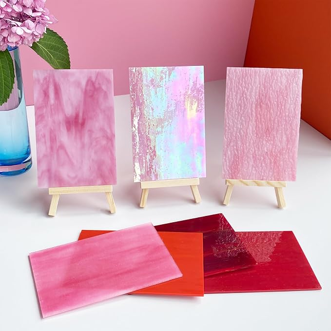 ILLUCKAI 12 Sheets Mixed Red Pink Stained Glass Sheets, 4 x 6 inch Stained - Image 2