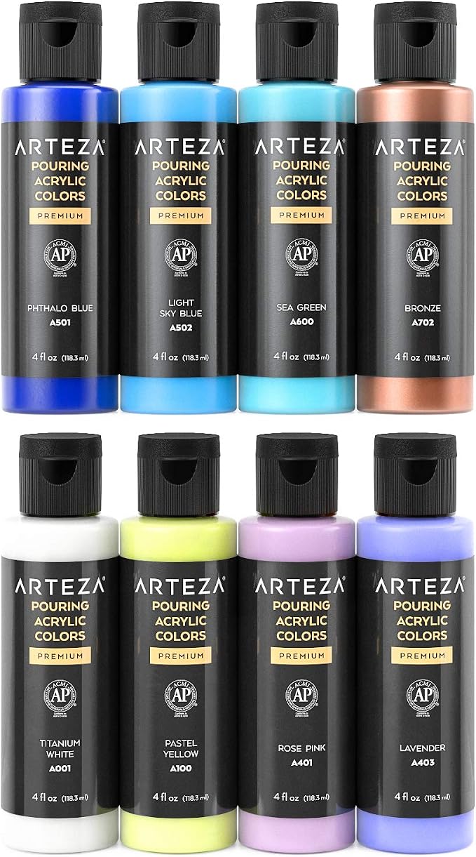 ARTEZA Acrylic Pouring Paint Set, 8 Pastel Colors, 4 oz Bottles, High-Flow Paint - Image 8