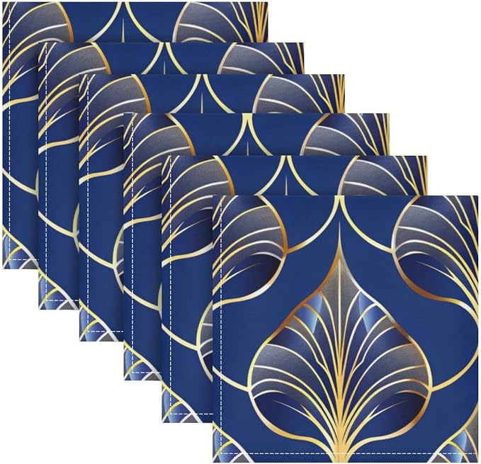 ALAZA Art Deco Floral Royal Blue & Gold Cloth Napkins Set of 1, 20x20 Inch by ALAZA