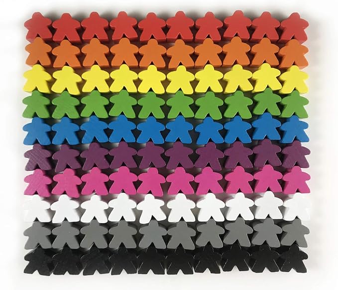 100 Wooden Meeples, Family Games Accessories – Multi-Color Board Game Tokens by ApostropheGames